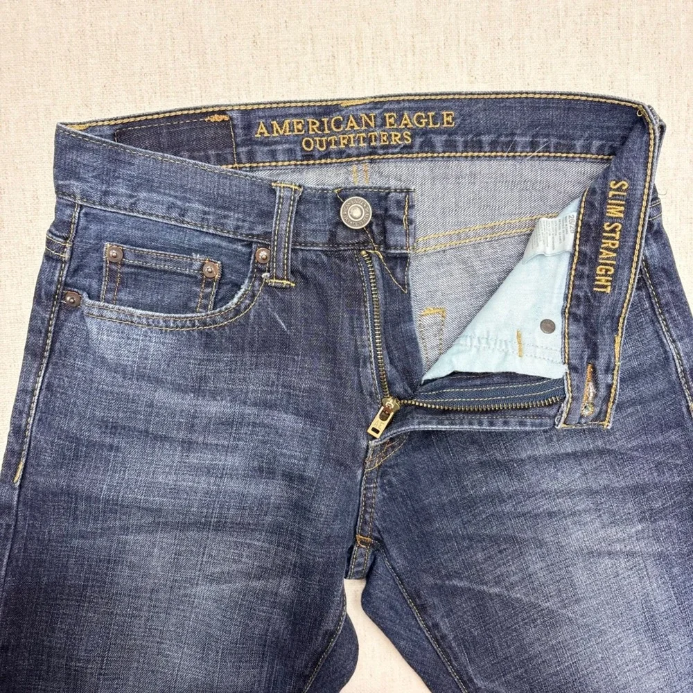 American Eagle Slim Straight Dark Wash Jeans Mens 26x28 100% Cotton Made In 2013